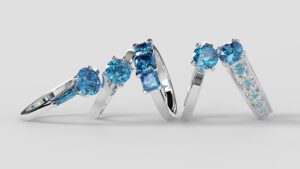 aquamarine stacked banner engagement rings 3d render platinum front