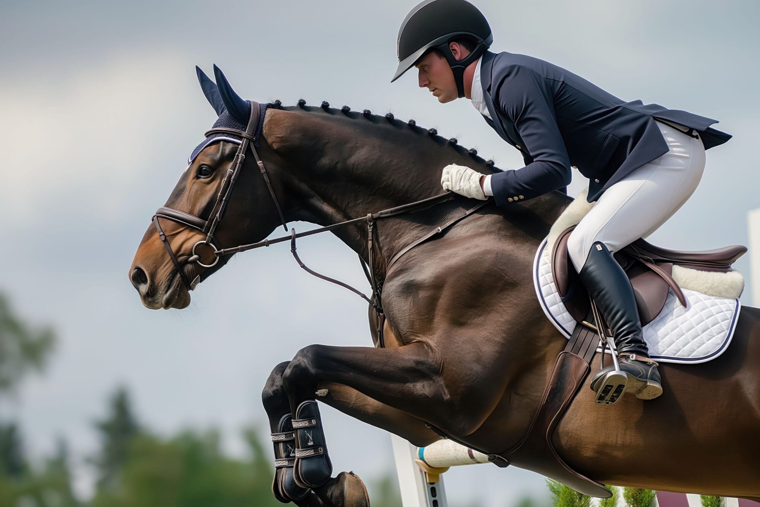 Elite rider and horse executing a powerful jump